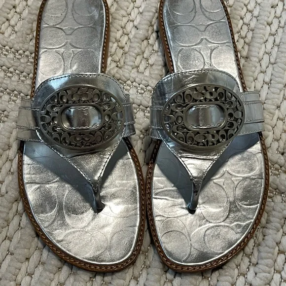 Coach Metallic Silver Sandals - Picture 1 of 2